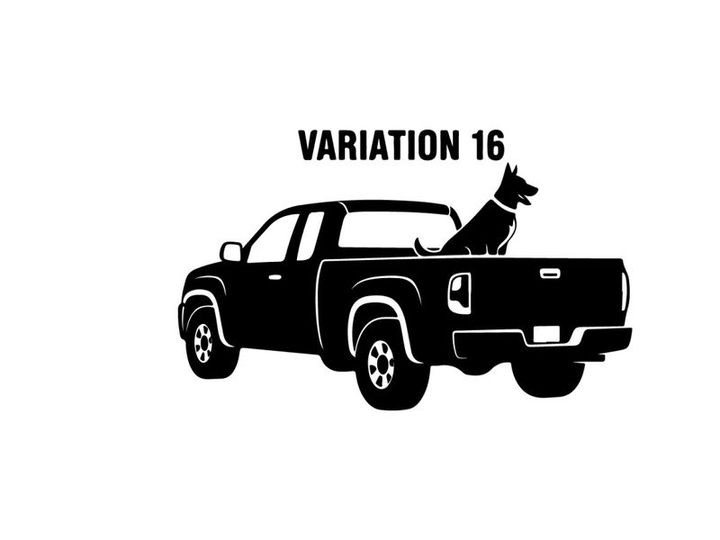 Silhouette of a dog in the back of a pickup truck variation 16