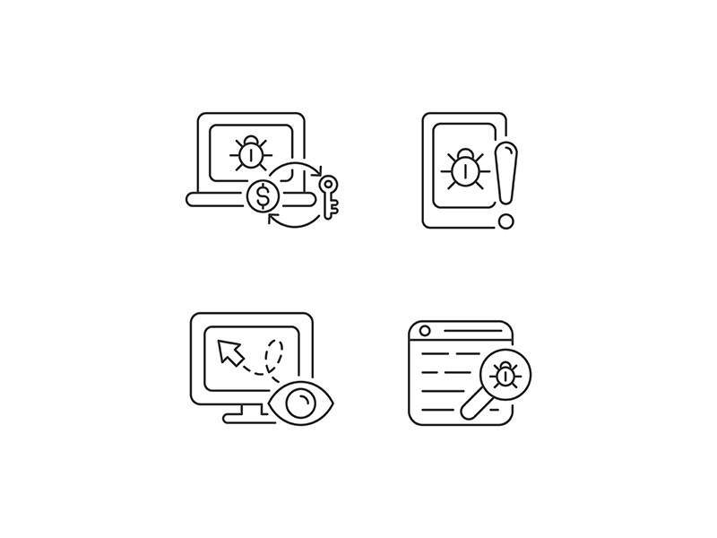 Internet censorship linear icons set