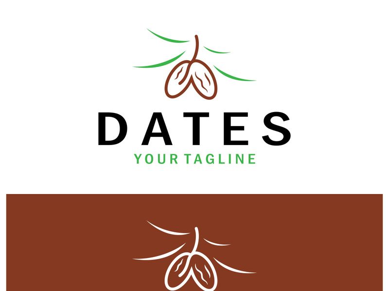 Date palm fruit plant logo design with leaves,seeds and date palm tree isolated background exotic organic plant.