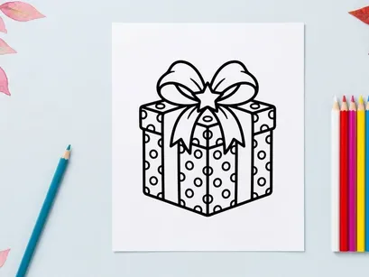 Caja de regalo navideña con icono de patrón de lunares y lazo para celebración de fiestas
