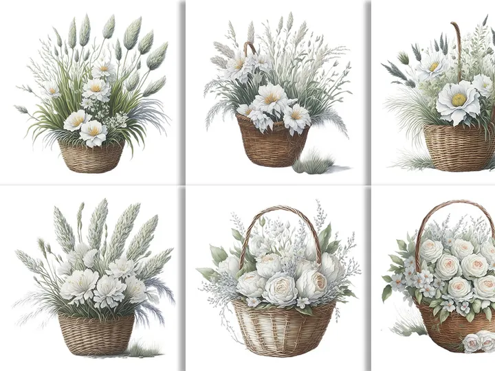 Watercolor Floral Flower Basket Design