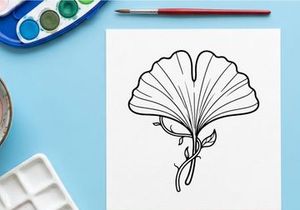 Elegant fan-shaped leaf with delicate veins. Artistic botanical illustration showcasing natural beauty and intricate details.