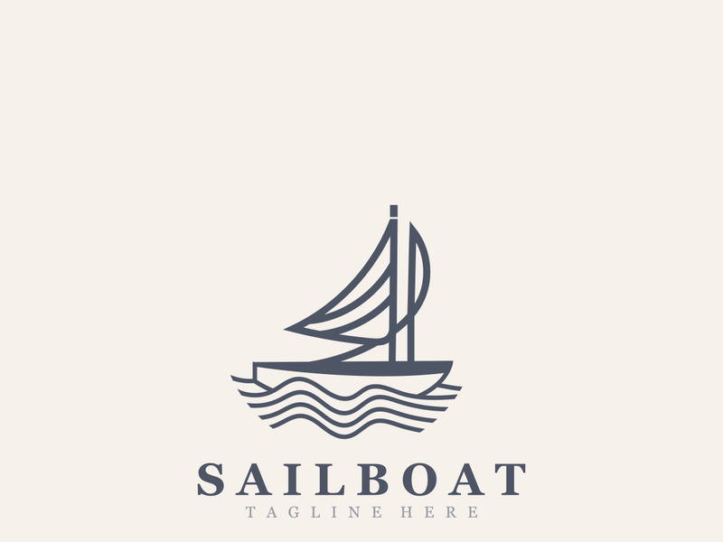 Sail boat logo water lines hipster design minimalist template