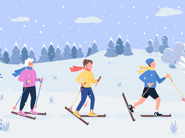 Winter skiing semi flat vector illustration preview picture