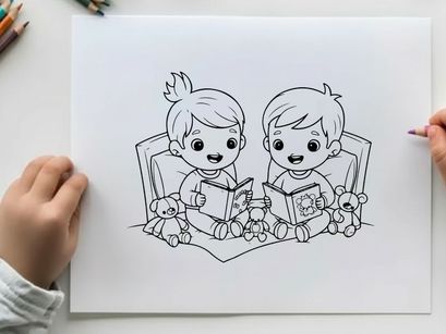 Children reading with teddy bears vector illustration flat design