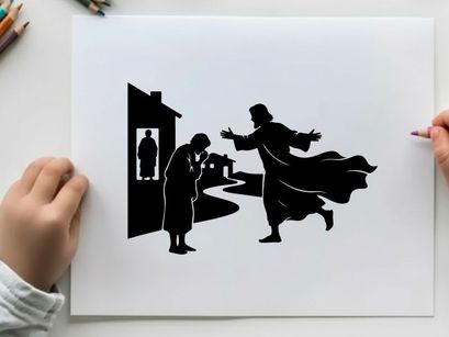 Silhouette of man gesturing dramatically to another figure