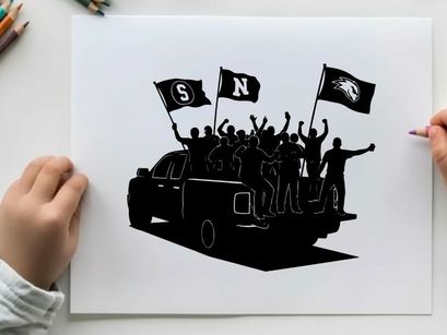 Silhouette of people celebrating on a car with flags
