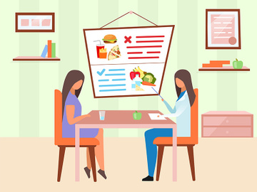 Woman visiting nutritionist flat vector illustration preview picture