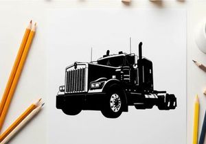 Black silhouette of a large truck with grille and exhaust pipe