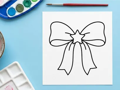 Laço de Natal com ícone de estrela, ilustração vetorial em linha preta simples para design de feriados