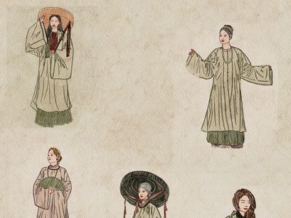 Vintage Asian Women Illustration Bundle – 12 Hand-Drawn Characters (EPS & JPEG)