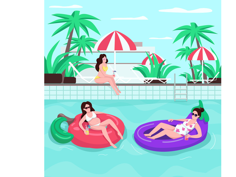 Family summer tour flat color vector illustration