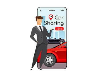 Car sharing cartoon smartphone vector app screen preview picture
