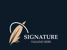 Feather and signature logo design minimalist business symbol sign template illustration