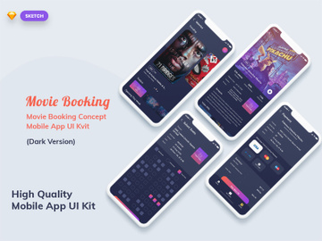 Movie Booking Mobile App UI Kit Dark Version (SKETCH) preview picture