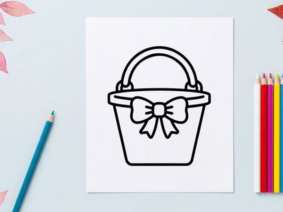 Osterkorb-Symbol mit Schleife. Einfache Strichzeichnung einer Geschenkverpackung für den Feiertag.