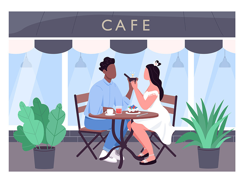 Marriage proposal flat color vector illustration