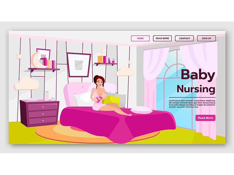 Baby nursing landing page vector template