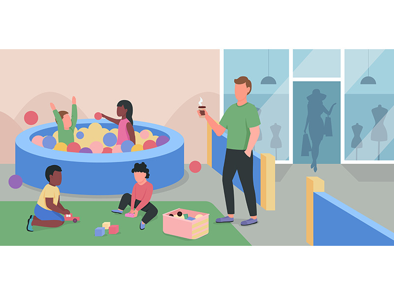 Shopping mall playground flat color vector illustration