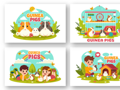 12 Guinea Pig Pets Illustration