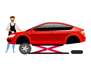 Auto mechanic flat color vector faceless character preview picture