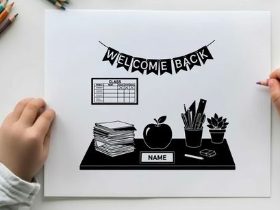 Welcome back to school silhouette illustration with educational desk accessories