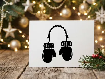 Schwarze Silhouette von Winterhandschuhen, verbunden durch eine Schnur auf weißem Hintergrund