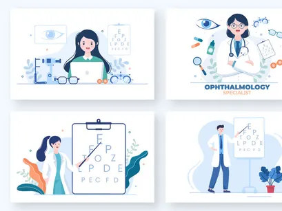 14 Ophthalmology Eyes Flat Design Illustration