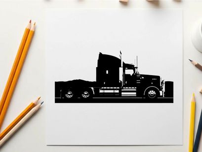 Silhouette of a semi truck on the road