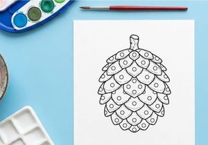 Pine cone line art illustration. Hand drawn botanical sketch of a coniferous seed pod.