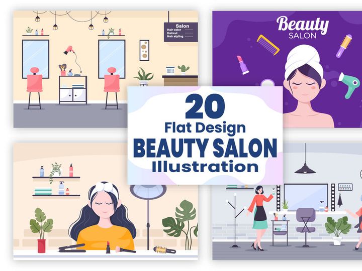 20 Beauty Salon Flat Design Illustration