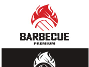 Simple Barbecue Vintage hot grill, with crossed flames and spatula. Logo for restaurant, badge, cafe and bar.vector