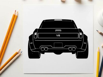 Silhouette of a pickup truck from the rear view