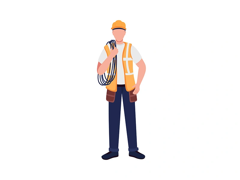 Caucasian male electrical engineer flat color vector faceless character