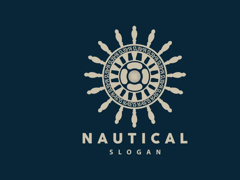 Ship Steering Logo, Steering Wheel Boat Ship Yacht Compass Vector,