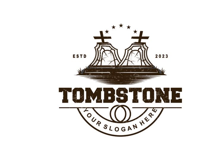 Tombstone Logo, Tomb Cemetery Cross, Vector Vintage