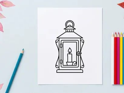 Vintage lantern with lit candle inside. Classic oil lamp icon for warmth and tradition.