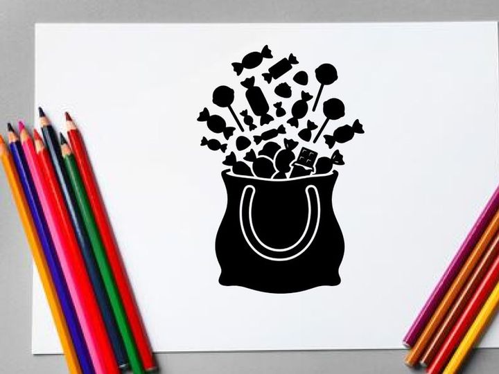 Silhouette of a shopping bag filled with flowers and plants