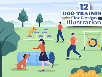 12 Dogs Training Center Flat Design Illustration preview picture