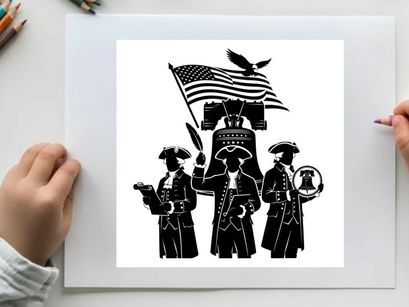 American revolution patriotic silhouette with flag and founding fathers