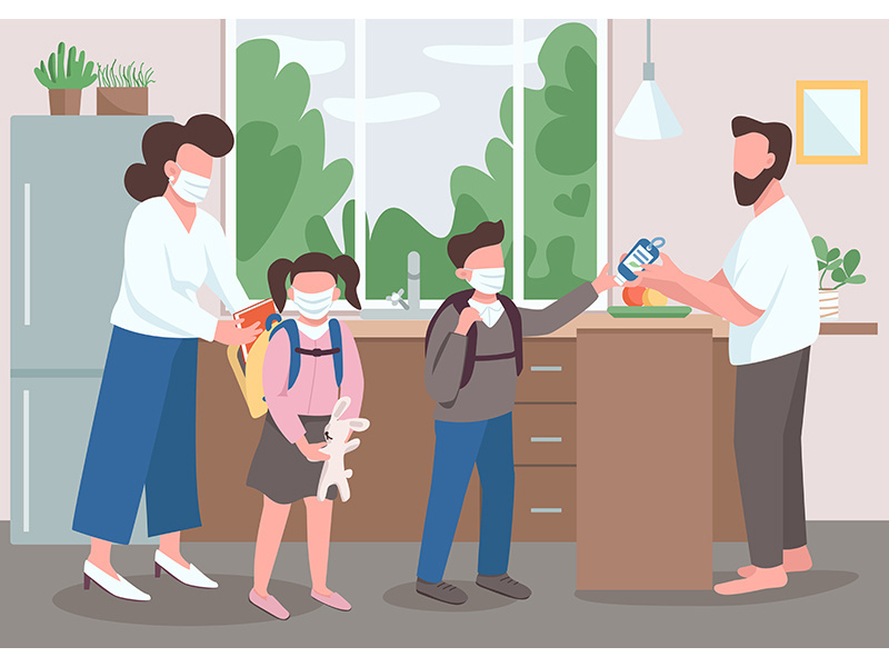 Family during quarantine flat color vector illustration