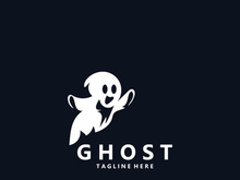 Ghost Logo, Simple Halloween Devil Design Illustration Template Black Background
