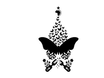 Silhouette of a butterfly with flowers and a star preview picture