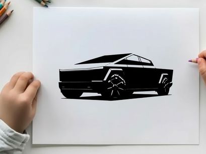 Silhouette of a futuristic electric pickup truck with angular design