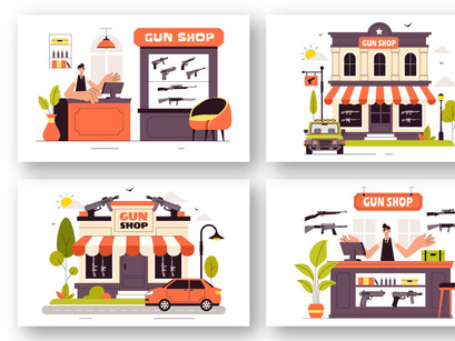 9 Gun Accessories Shop Illustration