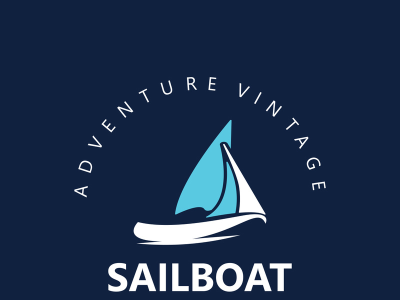 Sailboat vintage logo minimalist with wave, travel yacth or sailing boat vector design template