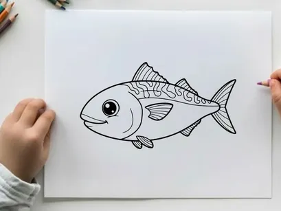 Cute cartoon tuna fish swimming vector illustration
