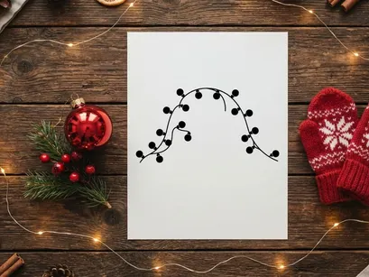 Black silhouette of hanging string lights isolated on a white background