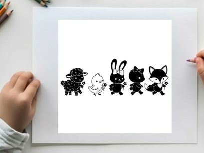 Cute animal silhouettes and outlines in a row silhouette
