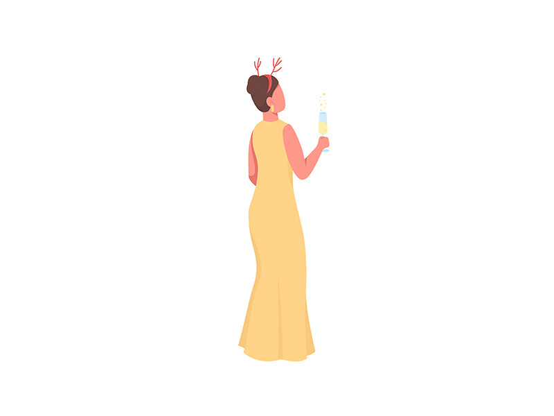 Woman on Christmas party flat color vector faceless character